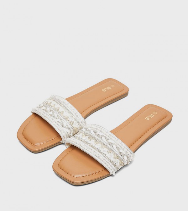 R&B  Shoes - White Flat Sandals