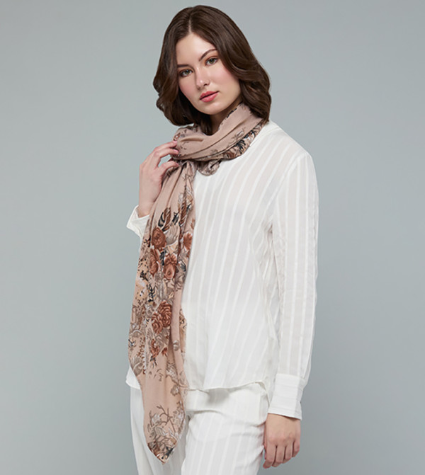 R&B  Scarves - Beige Woven Scarves