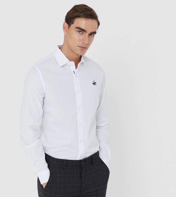 Beverly Hills Polo Club Long Sleeves - White Casual Shirt