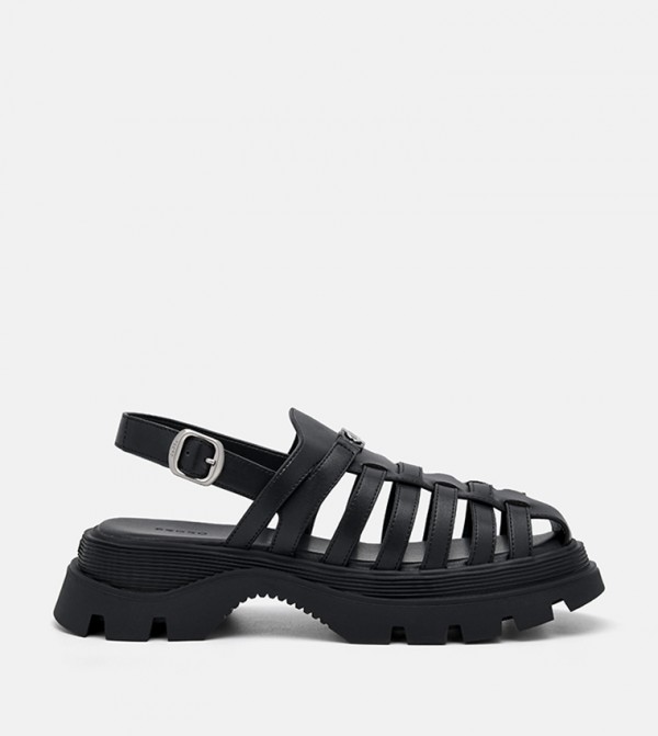Pedro  - Black Flat Sandals