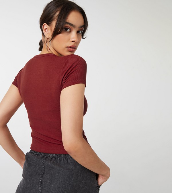 Ardene  - Maroon Casual T-Shirts