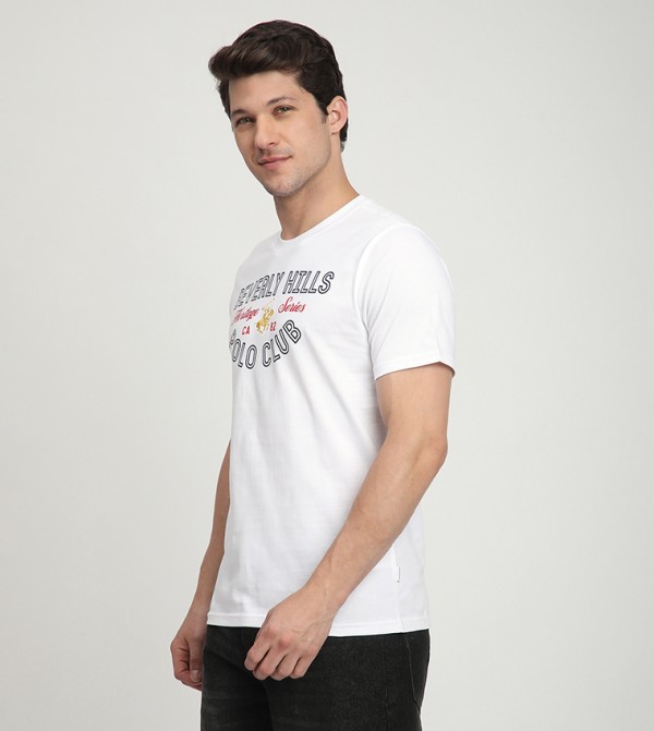 Beverly Hills Polo Club  T-Shirts - White Round Neck T-Shirts