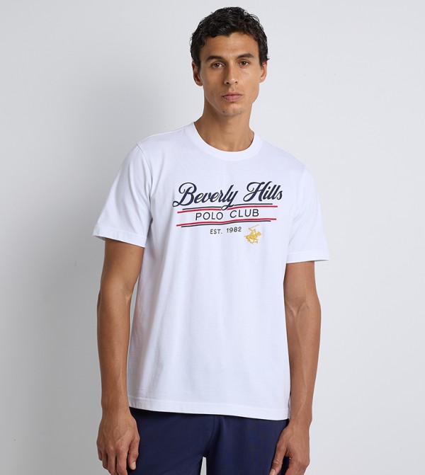 Beverly Hills Polo Club  T-Shirts - White Round Neck T-Shirts