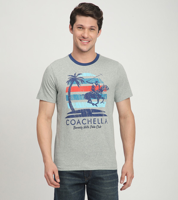 بيفرلي هيلز بولو كلوب  - رمادي Round Neck T-Shirts