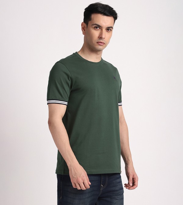 Beverly Hills Polo Club  Shirts - Olive Round Neck T-Shirts