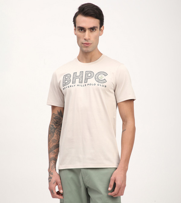 Beverly Hills Polo Club  Round Neck T-Shirts - Beige Round Neck T-Shirts