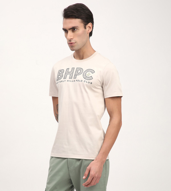 Beverly Hills Polo Club  Round Neck T-Shirts - Beige Round Neck T-Shirts