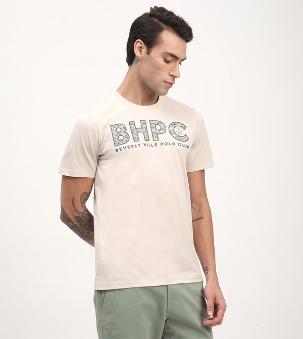 Beverly Hills Polo Club  Round Neck T-Shirts - Beige Round Neck T-Shirts