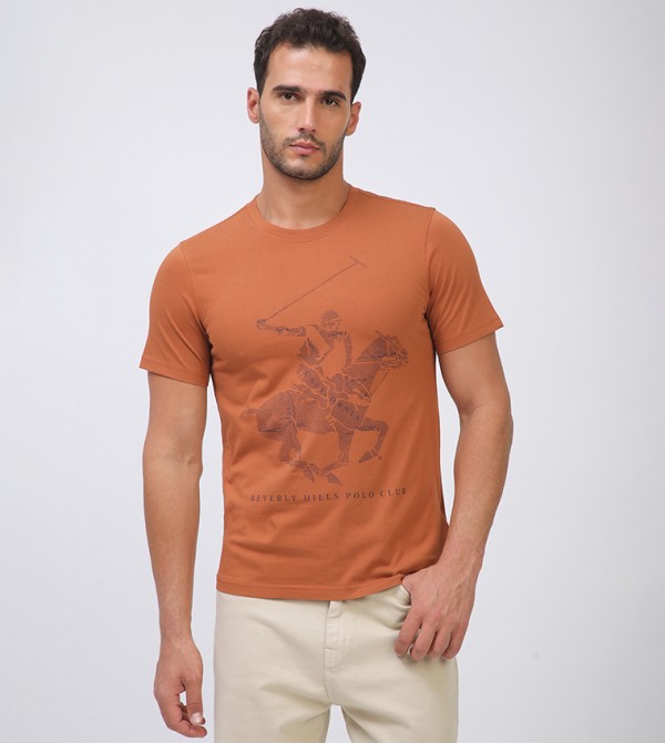 Beverly Hills Polo Club  T-Shirts - Brown Round Neck T-Shirts