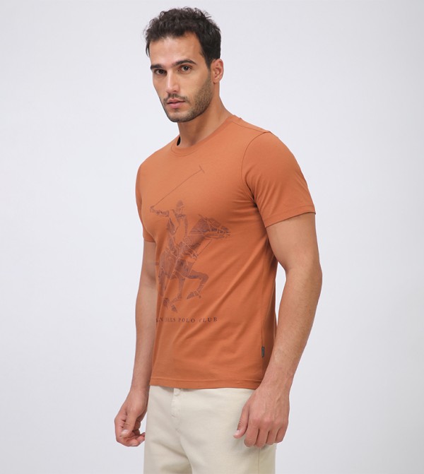 Beverly Hills Polo Club  T-Shirts - Brown Round Neck T-Shirts