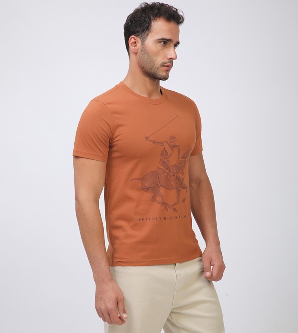 Beverly Hills Polo Club  T-Shirts - Brown Round Neck T-Shirts
