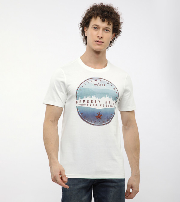 Beverly Hills Polo Club  Clothing - Off White Round Neck T-Shirts