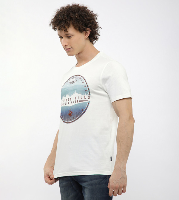 Beverly Hills Polo Club  Clothing - Off White Round Neck T-Shirts