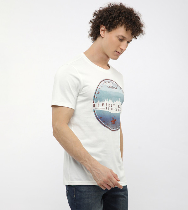 Beverly Hills Polo Club  Clothing - Off White Round Neck T-Shirts