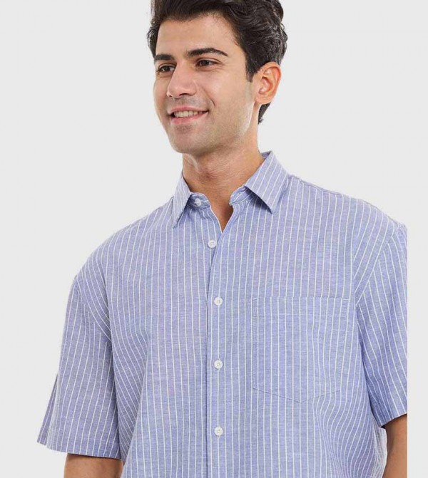 R&B  Shirts - Blue Short Sleeves