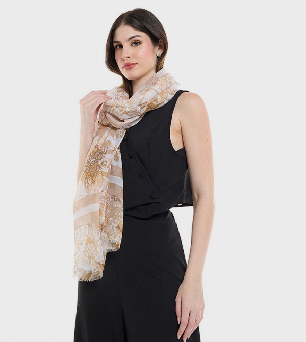R&B  Scarves - Beige Woven Scarves