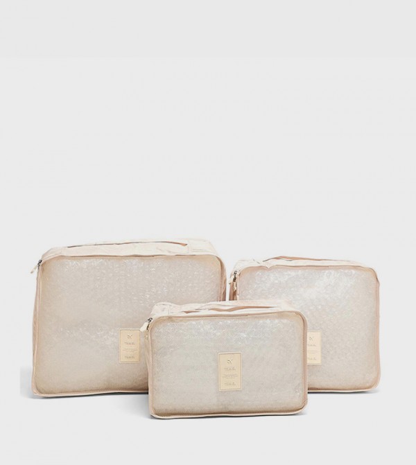 R&B  Cosmetic Bags - Beige Cosmetic Organizers