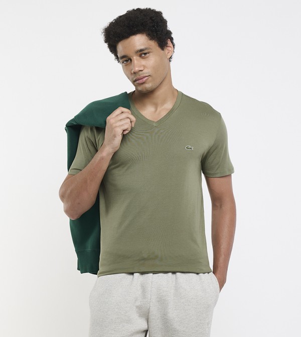 Lacoste Lacoste - Khaki V-Neck T-Shirts