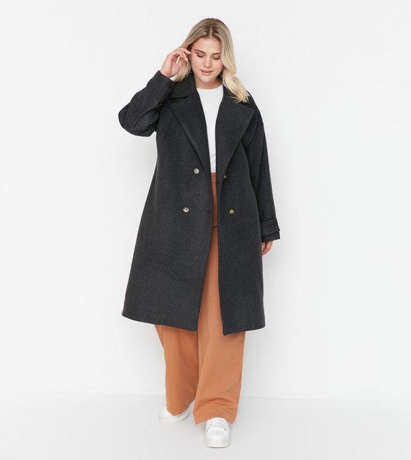 Trendyol Trendyol Plus Size - Grey Woolen jacket