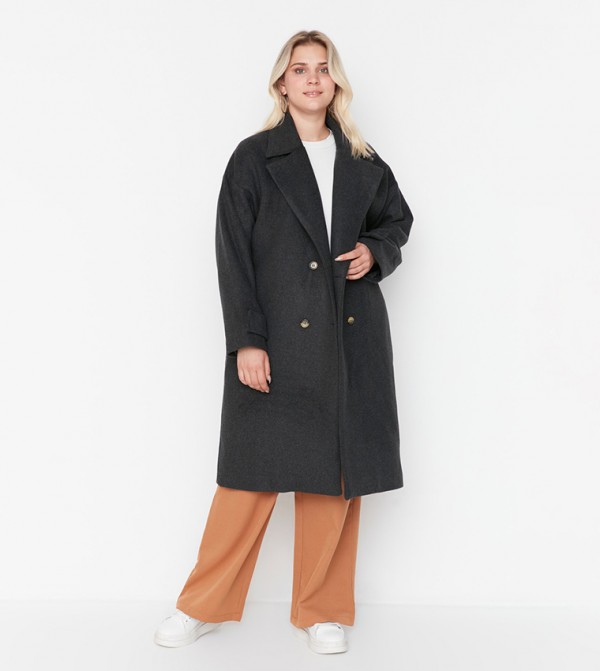 Trendyol Trendyol Plus Size - Grey Woolen jacket
