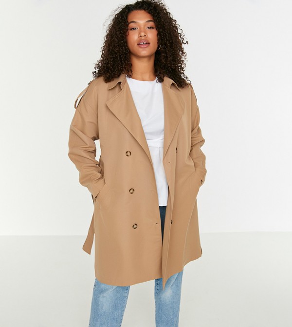 Trendyol Trendyol Plus Size - Brown Overcoat