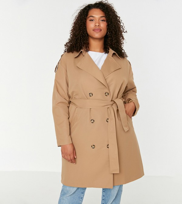 Trendyol Trendyol Plus Size - Brown Overcoat