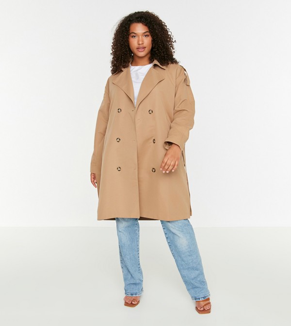 Trendyol Trendyol Plus Size - Brown Overcoat