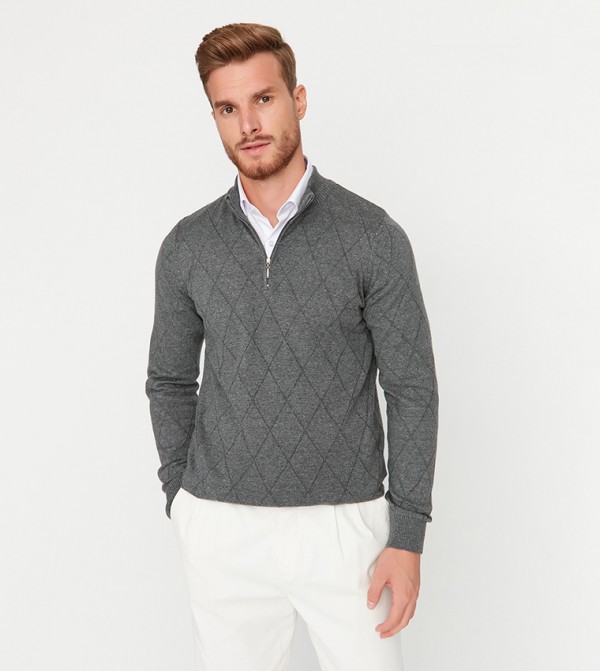 Trendyol - Outlet  Turtle Neck Sweaters - Grey Sweaters