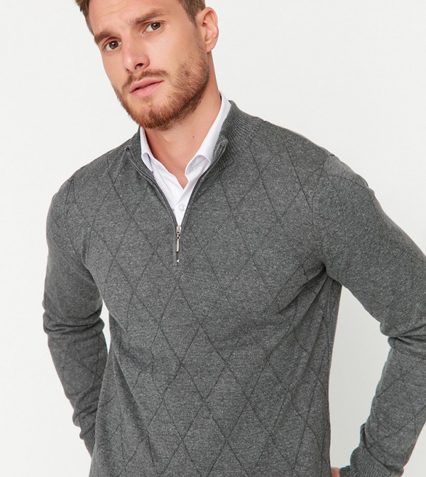 Trendyol - Outlet  Turtle Neck Sweaters - Grey Sweaters