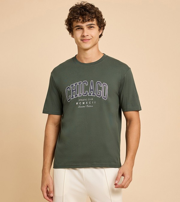 R&B  Clothing - Green Round Neck T-Shirts