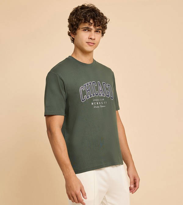 R&B  Clothing - Green Round Neck T-Shirts