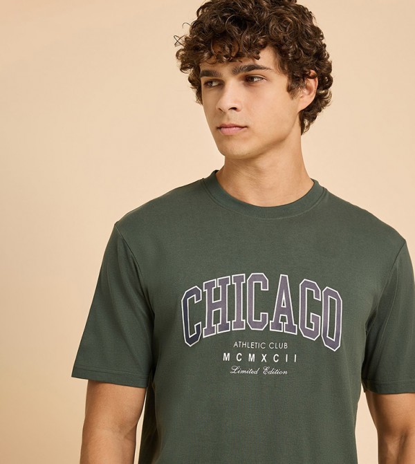 R&B  Clothing - Green Round Neck T-Shirts