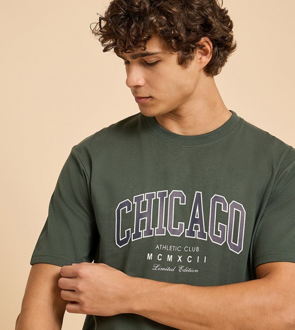 R&B  Clothing - Green Round Neck T-Shirts