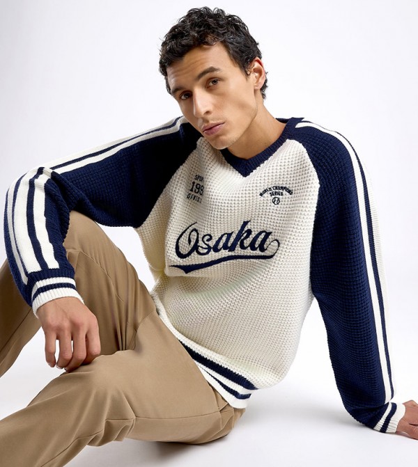 R&B  V-neck Sweaters - White V-neck Sweaters