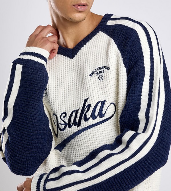 R&B  V-neck Sweaters - White V-neck Sweaters