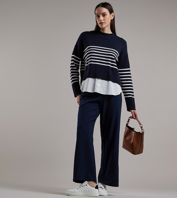 R&B  Sweaters - Navy Round Neck Sweaters