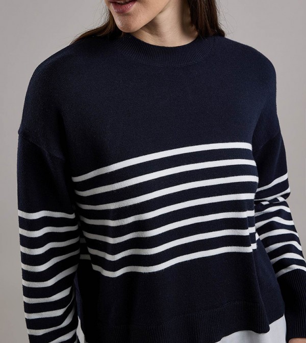 R&B  Sweaters - Navy Round Neck Sweaters