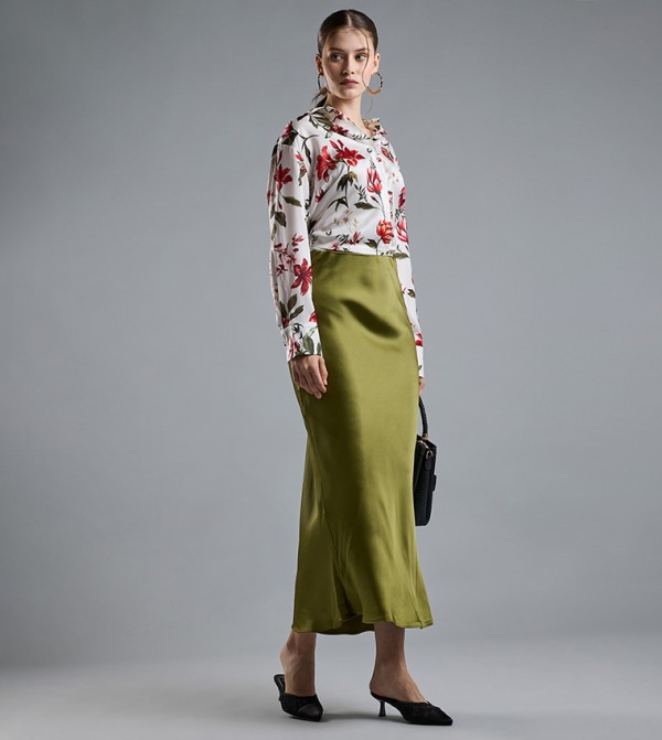 R&B Skirts - Olive Midi Skirts