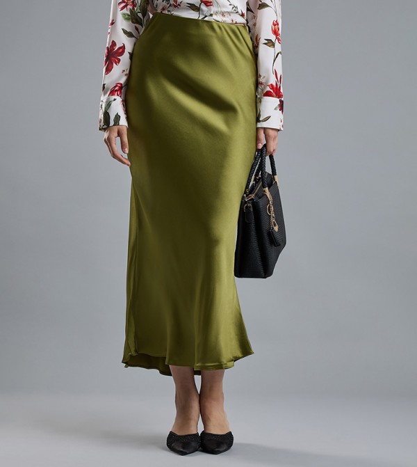 R&B Skirts - Olive Midi Skirts