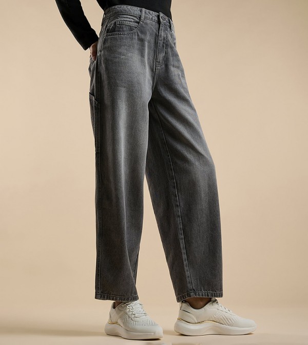 أر آند بي  بناطيل جينز - رمادي Straight Jeans