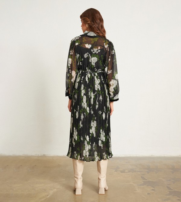 Gusto  print-on-print-1 - Black Regular Pants