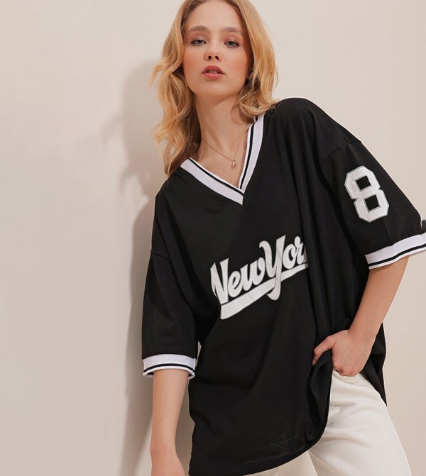 Trend Alaçatı Stili Trend Alaçatı Stili - Black Short Sleeve T-Shirts