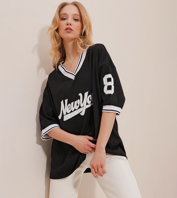 Trend Alaçatı Stili Trend Alaçatı Stili - Black Short Sleeve T-Shirts