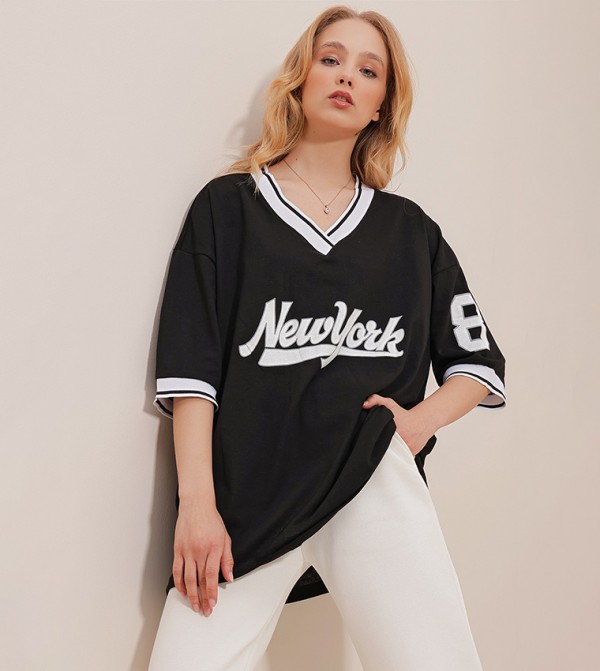 Trend Alaçatı Stili Trend Alaçatı Stili - Black Short Sleeve T-Shirts