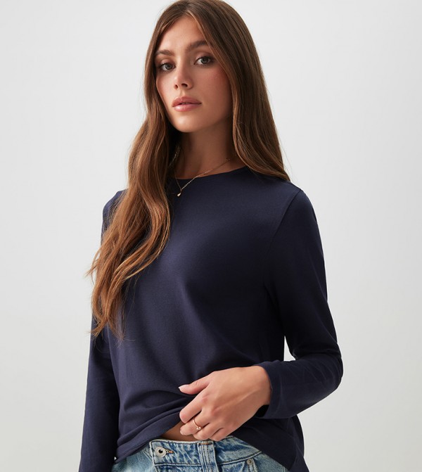 Ardene Long Sleeve T-Shirts - NAVY BLUE Long Sleeve T-Shirts