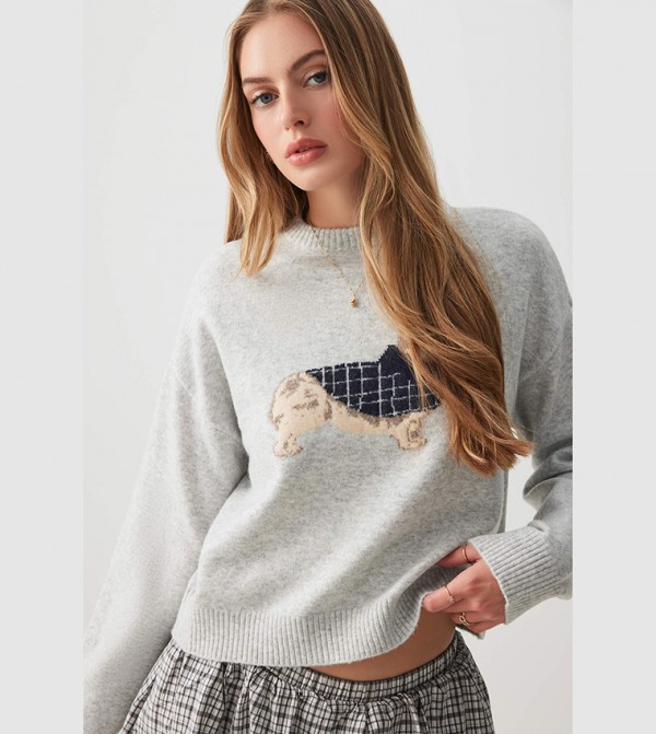 Ardene Ardene - LIGHT GREY Round Neck Sweaters