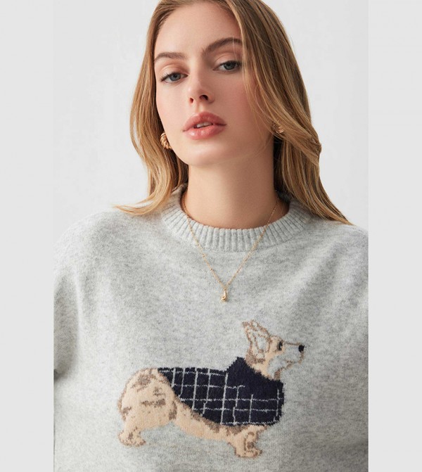 Ardene Ardene - LIGHT GREY Round Neck Sweaters