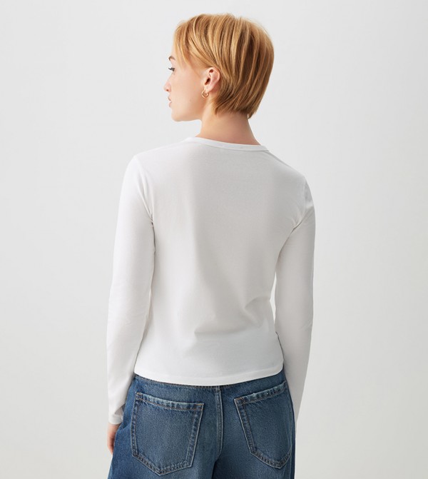 Ardene Long Sleeve T-Shirts - White Long Sleeve T-Shirts
