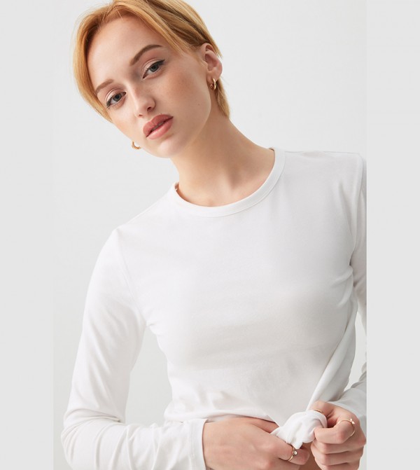Ardene Long Sleeve T-Shirts - White Long Sleeve T-Shirts
