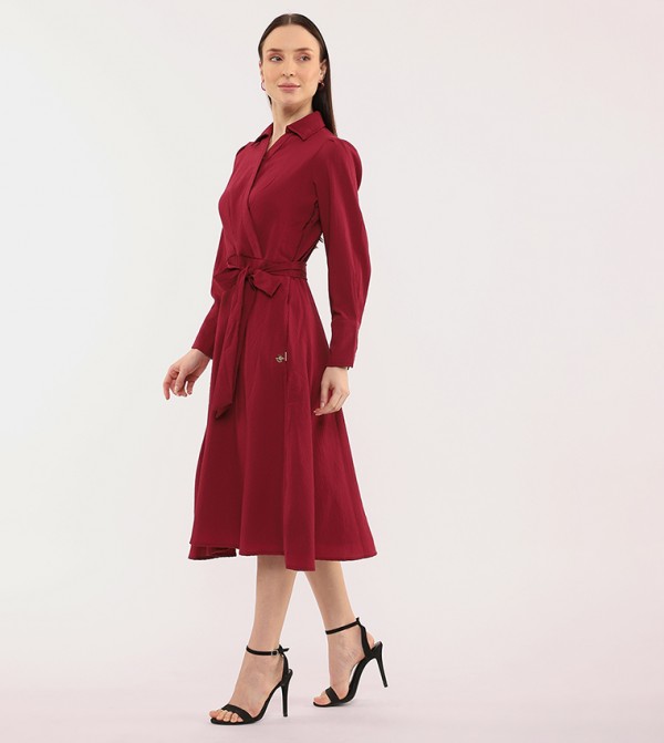 Beverly Hills Polo Club  Midi Dresses - Burgundy Midi Dresses